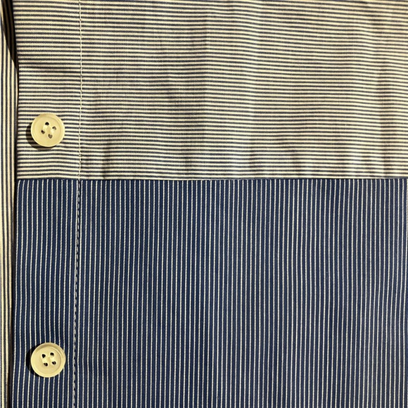 Two tone blue striped Lafayette 148 New York button down dress shirt - Picture 3 of 8